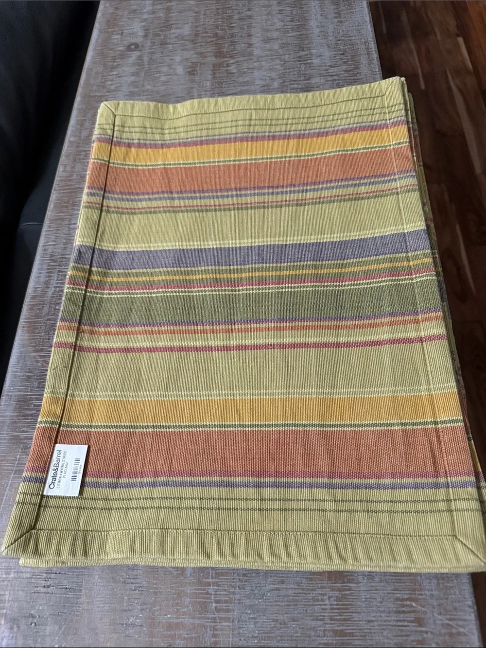 Crate&Barrel Citron Awning Stripe Placemat Set of 6